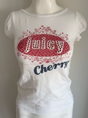 Juicy Cherry Rhinestone Vintage Graphic White Tshirt